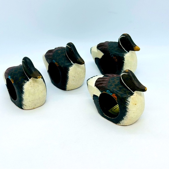 Unbranded Other - Set of 4 Wooden Hand-Carved Hand-Painted Mallard Duck Napkin Ring Holders Decor